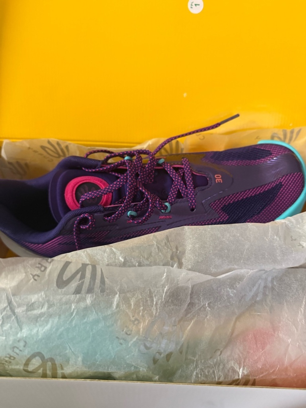 Under Armour Curry Series 7 Athletic Trainer with Teal, Yellow & Coral Accents - Picture 3 of 3